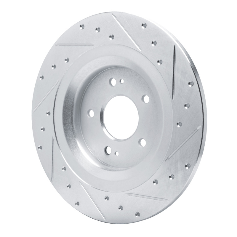 Hyundai Ioniq 6 Brake Rotor (1) - Rear Left - R1 Concepts - Drilled & Slotted - Silver - `22-`25